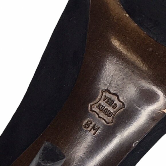 DONALD J PLINER 8M ZEPPEL Black Pump Suede Leather Zipper Trim Peep Toe Heels - Picture 9 of 10